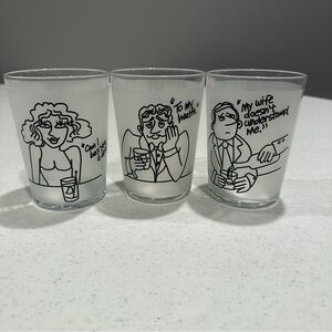 3- Cartoon Character  Glass Tumbler Set - Black and White- Studio Nova 16oz